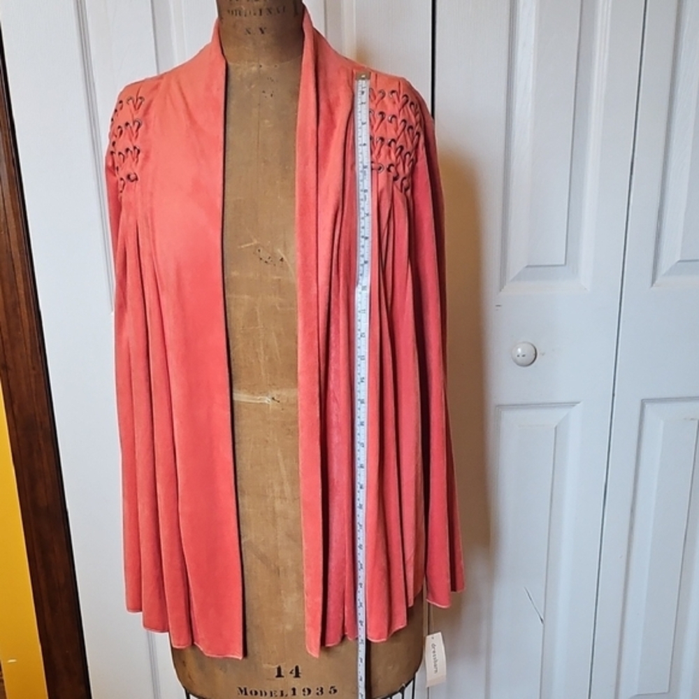 Dressbarn Coral Cardigan with Laced Fabric Detail